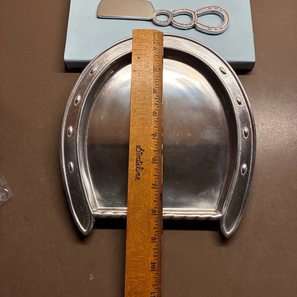 Arthur Court Vintage Horseshoe Plate with Server in box serving tray w spreader